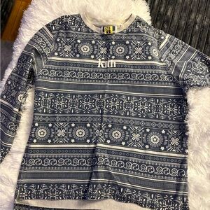 Kith Kids Navy and White Patterned Long Sleeve Tee